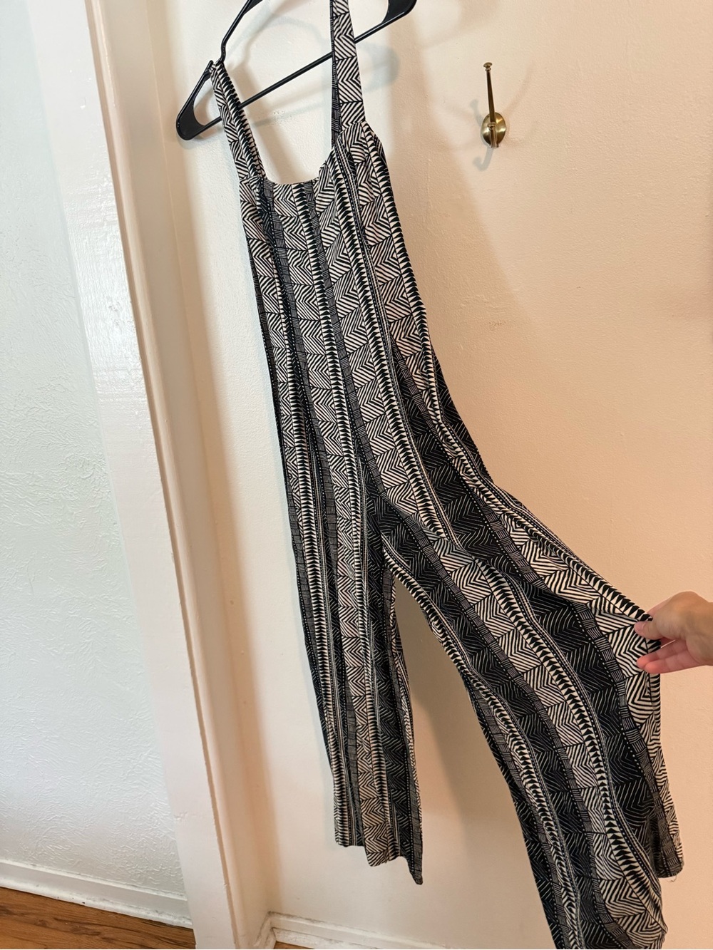 Urban Outfitters Black and White Geometric Wide-Leg Jumpsuit